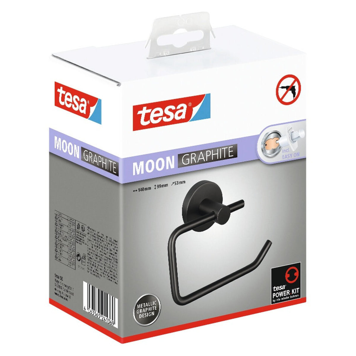 tesa MOON Graphite Toilet Paper Holder, Self-Adhesive, Metal with PVD Coating