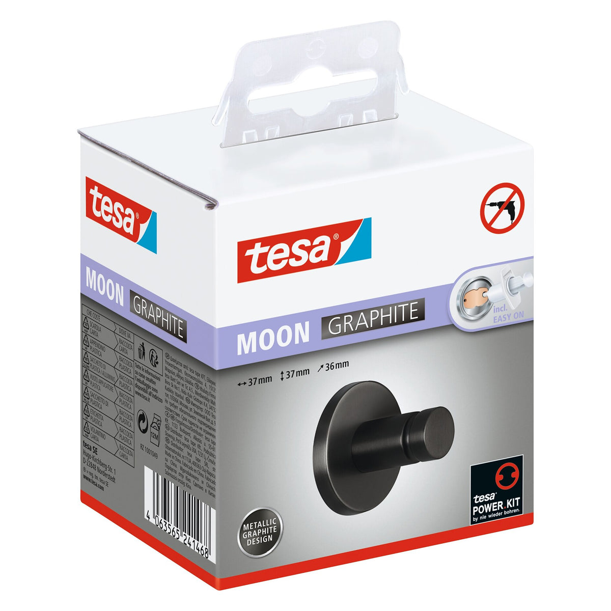 tesa MOON Graphite Towel Hook, Self-Adhesive, Metal with PVD Coating