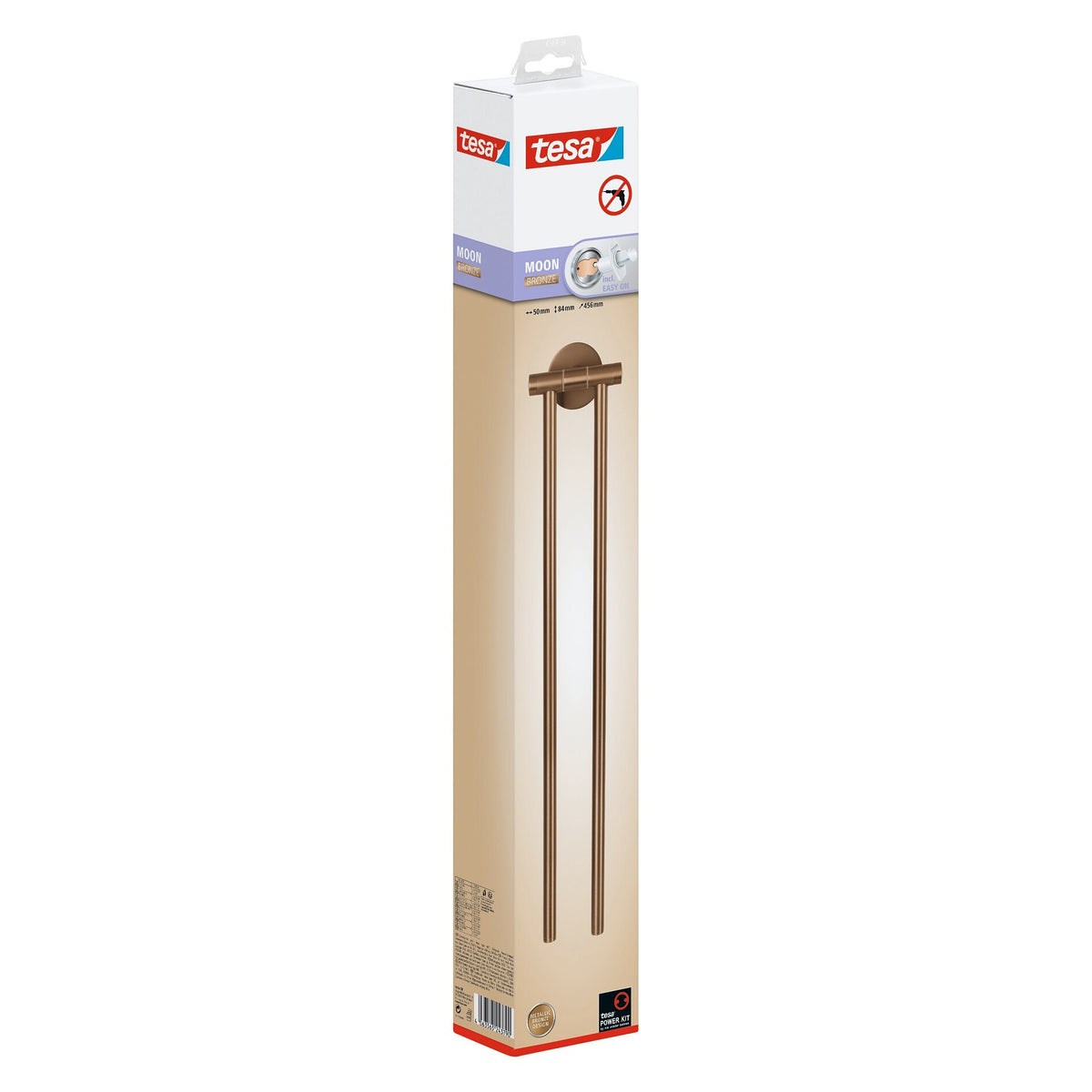 tesa MOON Bronze Two-Arm Towel Rack, Self-Adhesive, PVD-Coated Metal