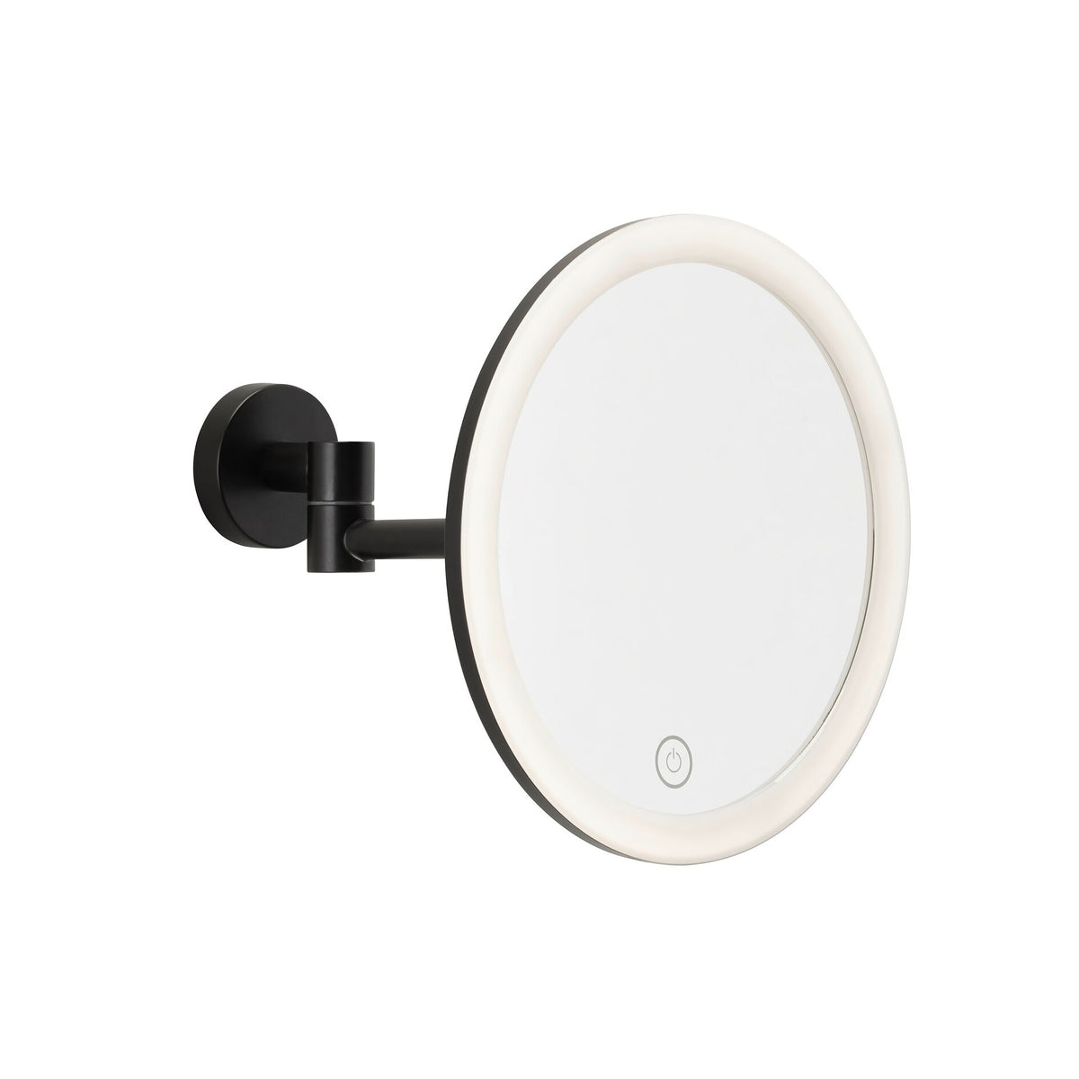 tesa VISIOON LED Cosmetic Mirror with Swivel Arm, self-adhesive, matte black powder-coated metal, matte black plastic
