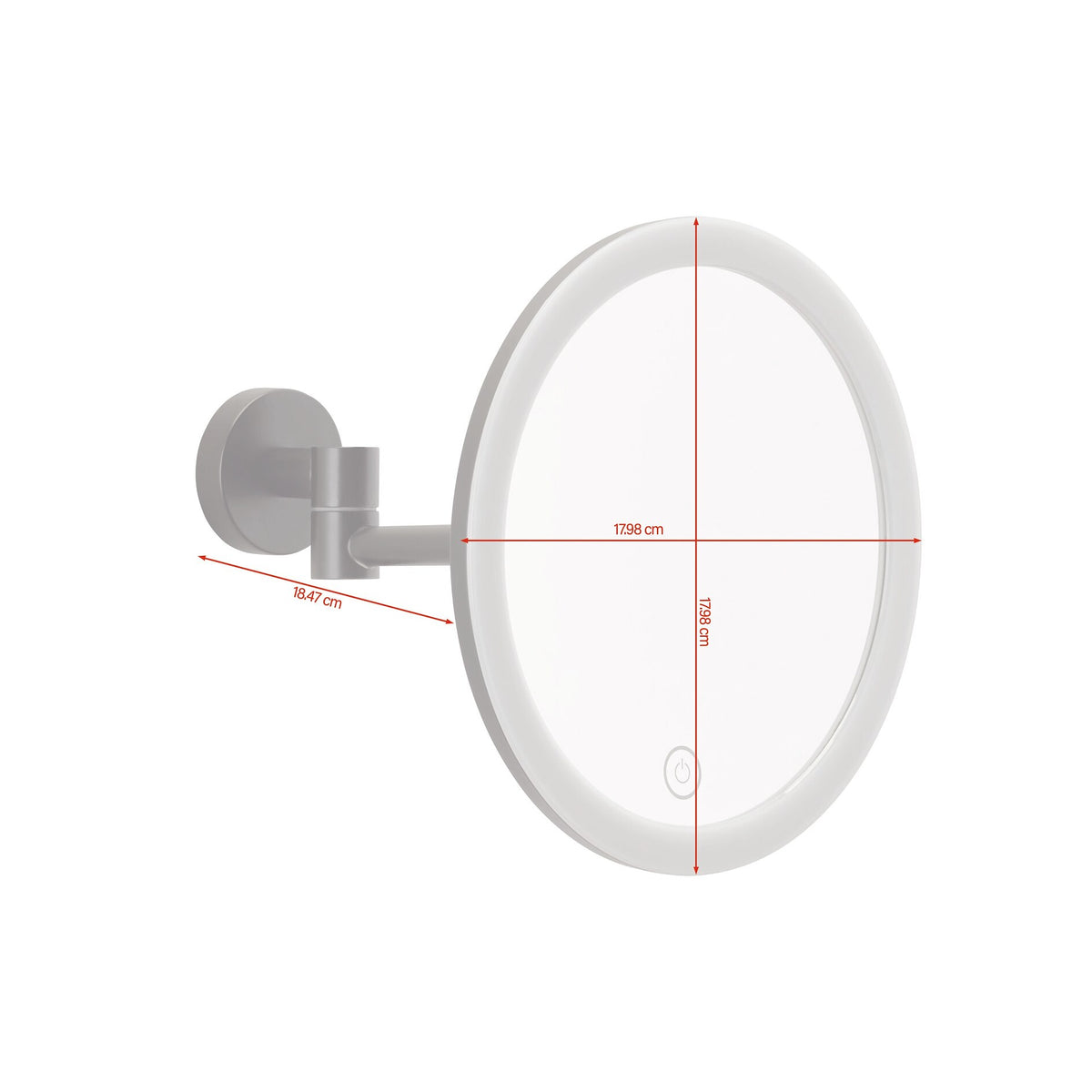 tesa VISIOON LED Cosmetic Mirror with Swivel Arm, self-adhesive, matte black powder-coated metal, matte black plastic