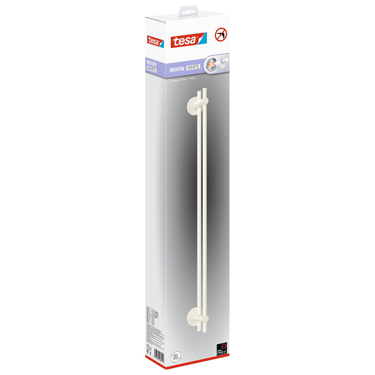 tesa MOON WHITE Towel Rack, self-adhesive, white powder finish