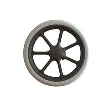 A black, eight-spoke TASKI Trolley Outdoor Wheel (370mm) with a white structured tire, by Diversey Deutschland GmbH & Co. OHG, designed for the TASKI Trolley for outdoor use. Pictured against a white background; package contains 1 piece.