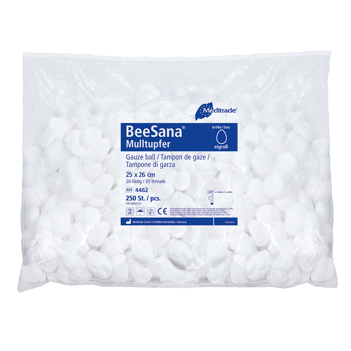 Swab uige BeeSana®, gan RöKo, neamh-steiriúil, 25 x 26 cm, cruth cruinn, ubhmhéid | Pacáiste (250 píosa)