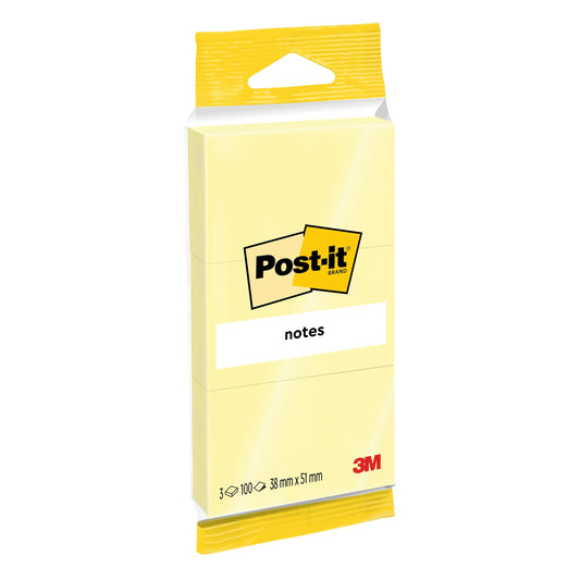 Eine Packung Post-it® Notes 6810GB, 38 x 51 mm, gelb, 3 Blöcke à 100 Blatt von 3M Deutschland GmbH; ideale Klebezettel für Erinnerungen und hergestellt aus 100% PEFC-zertifiziertem Papier (SGSCH-PEFC-COC-110078).