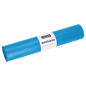 A rolled-up blue DEISS 50001 garbage bag roll (700x1100x0.014 mm, 50 bags) with a white label bearing the inscription "EMIL DEISS KG (GmbH + Co.)" and "Garbage Bags" stands on a plain white background.