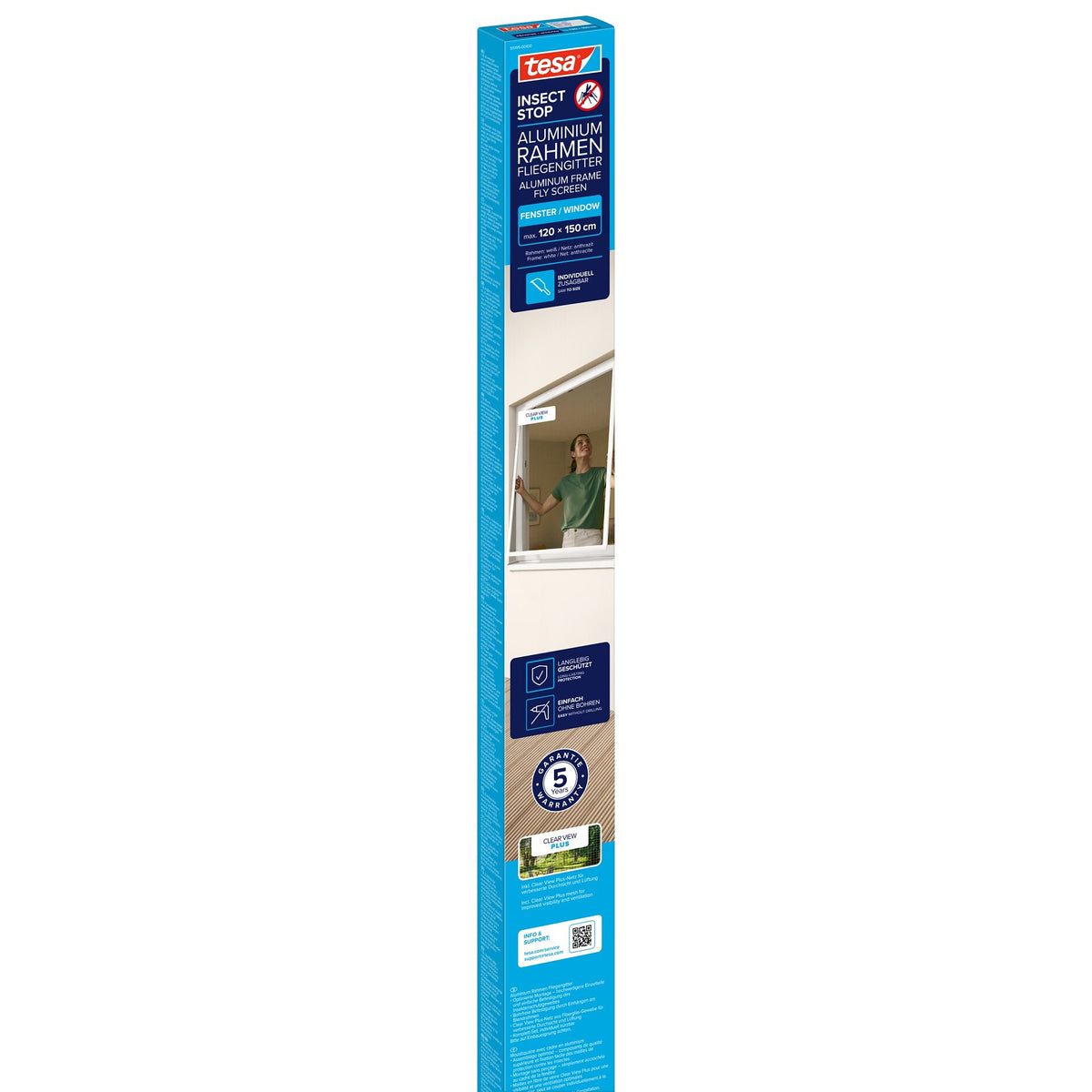 tesa INSECT STOP Aluminum-Frame Fly Screen for Windows, 120 x 150 cm, White