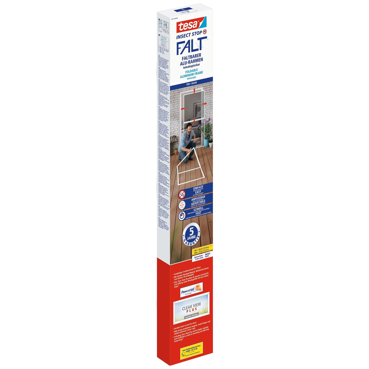 tesa FALT Foldable Aluminum Frame, Telescopic, for Doors, 100 x 220 cm, White