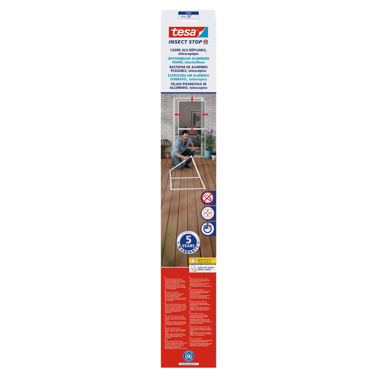 tesa FALT Foldable Aluminum Frame, Telescopic, for Doors, 100 x 220 cm, White
