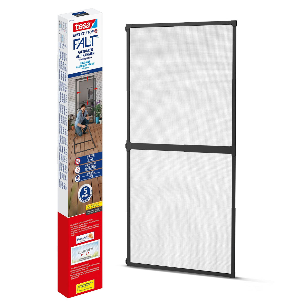 tesa FALT Foldable Aluminum Frame, Telescopic, for Doors, 100 x 220 cm, Anthracite