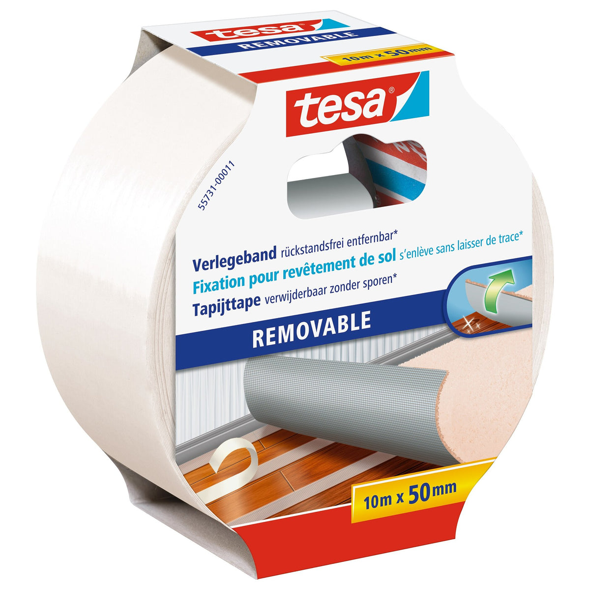 tesa 55731 Installation Tape, removable without leaving residue, 10 m x 50 mm, white-translucent