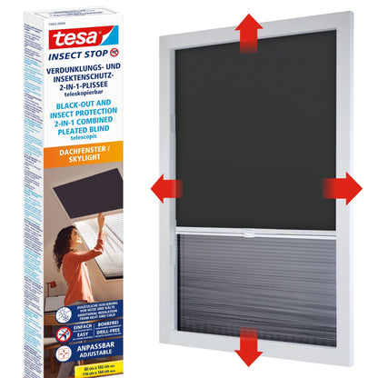 tesa Insect-Duo Pleated Screen for Roof Windows, Sunshade, 102 x 164 cm, white