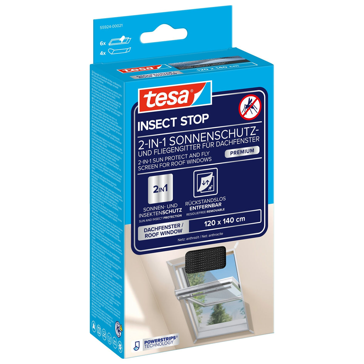 tesa INSECT STOP 2-in-1 Sunshade and Fly Screen for Premium Skylights, Black