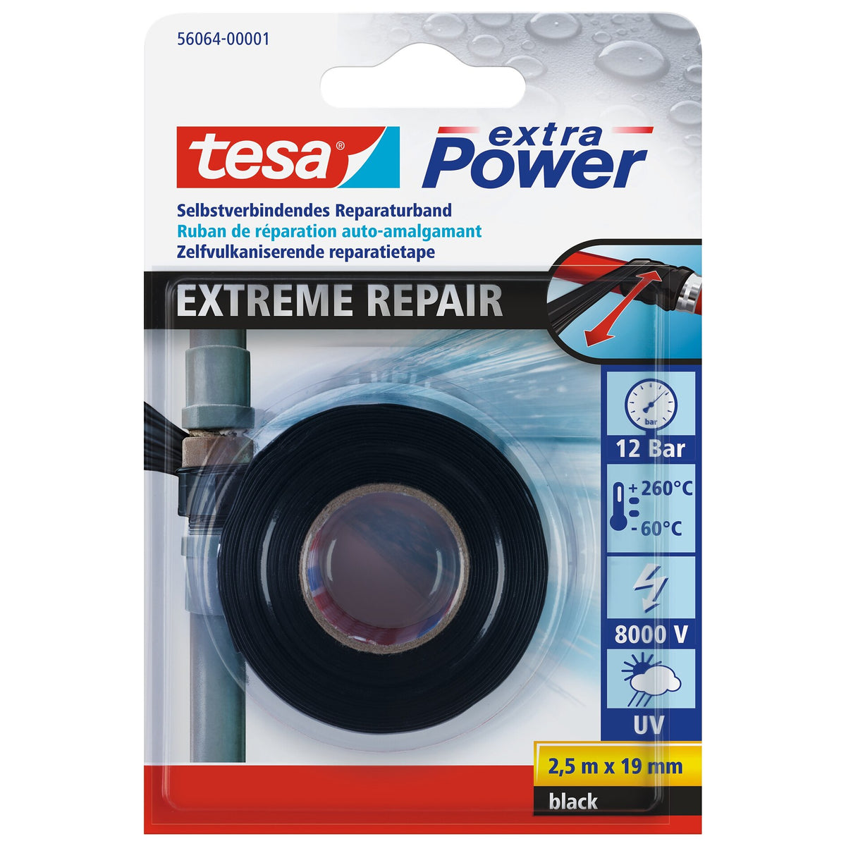 tesa extra Power Extreme Repair Tape, 2.5 m x 19 mm, black