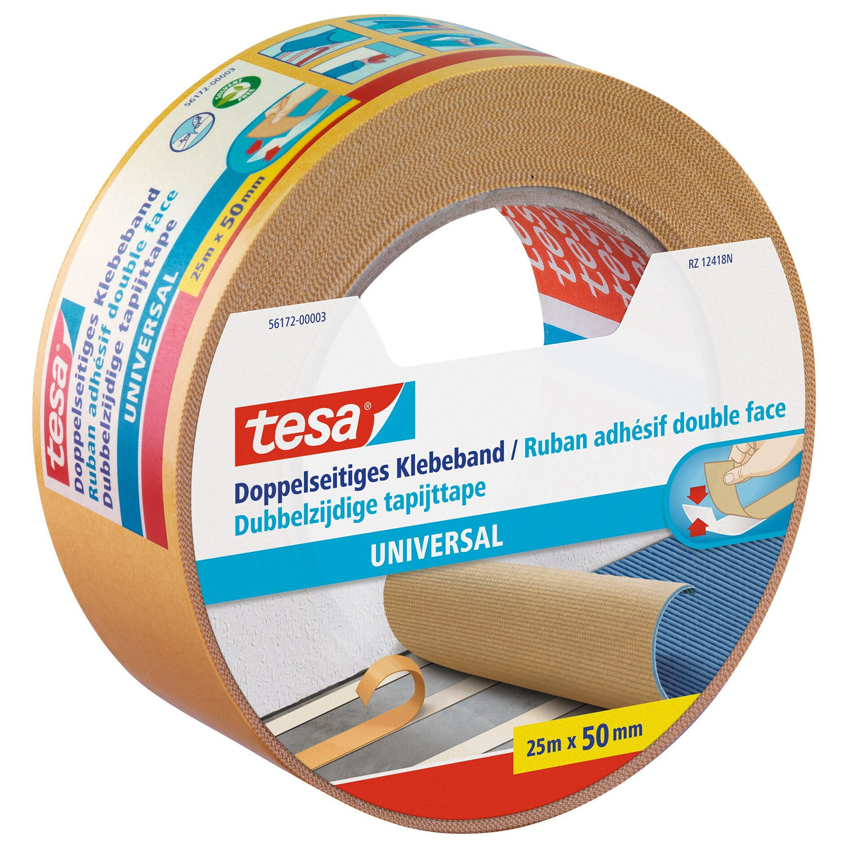 tesa 56172 Double-Sided Adhesive Tape, Universal, 25 m x 50 mm, White