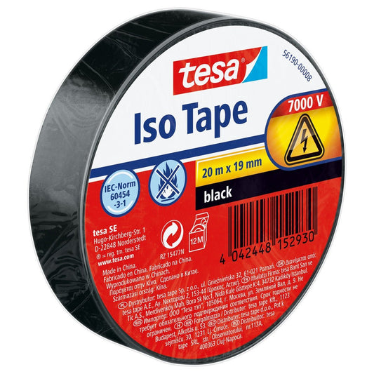 tesa SPVC Electrical Insulation Tape, Black, 20 m x 19 mm