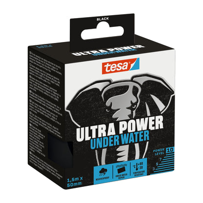 tesa Ultra Power Under Water - Waterproof Adhesive Tape - Sealing Tape, 1.5 m x 50 mm, black