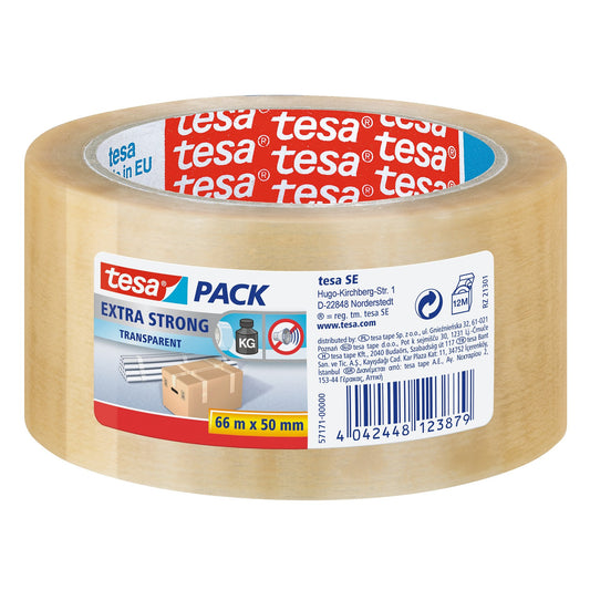 tesapack Extra Strong Verpackungsklebeband, 66 m x 50 mm transparent