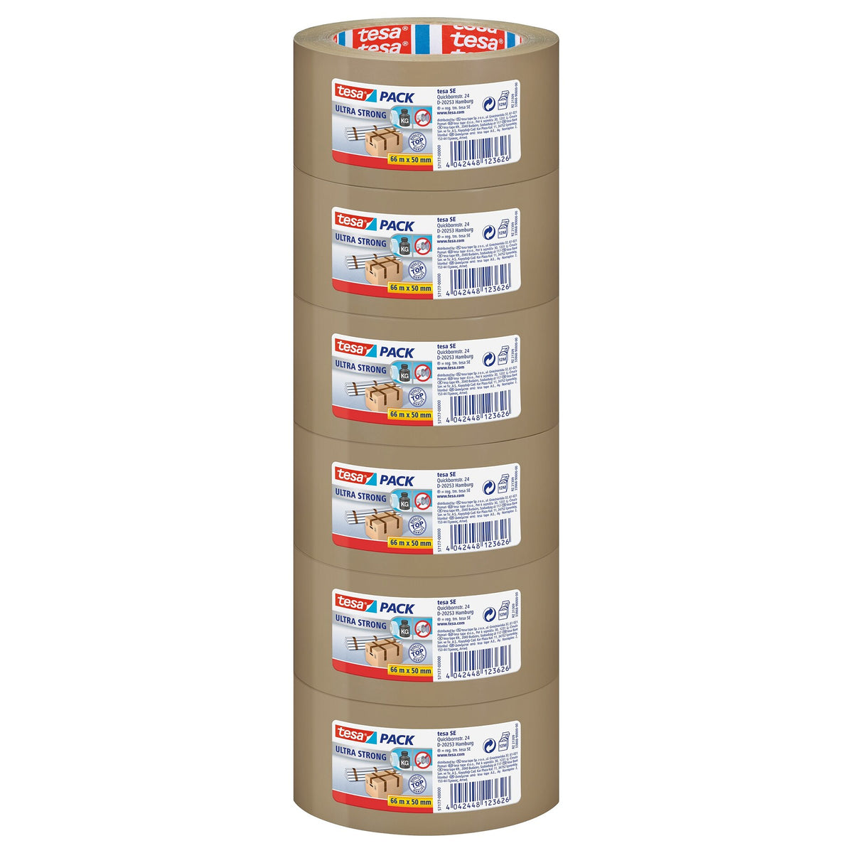 tesapack 57177 Ultra Strong Packaging Tape, Label, 66 m x 50 mm, brown