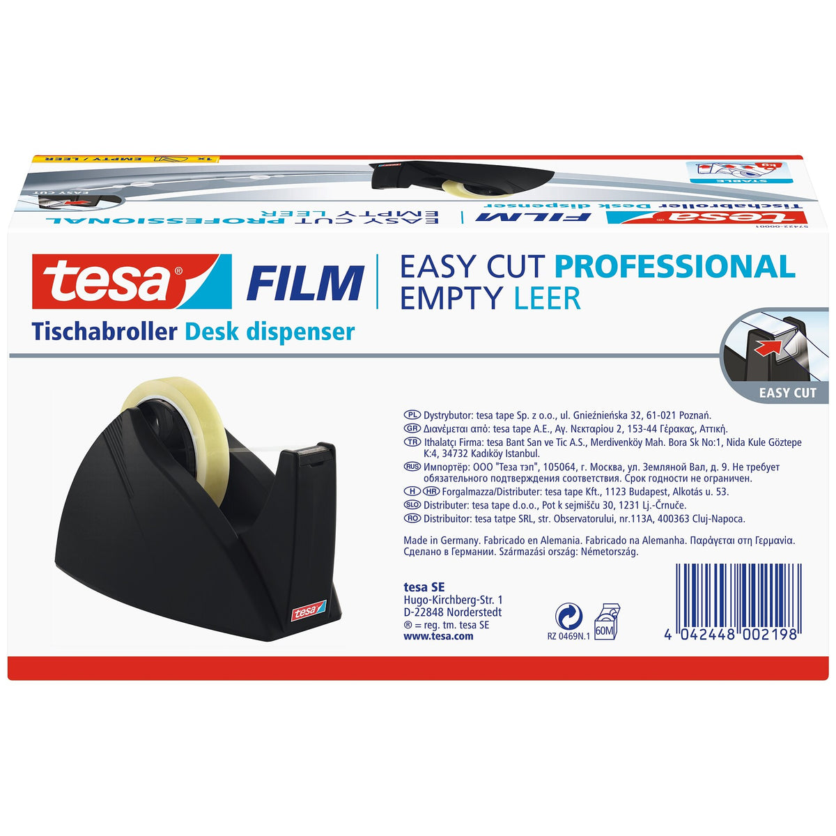 tesa 57422 Easy Cut Table-Top Dispenser, empty, for rolls up to 66 m x 25 mm, black