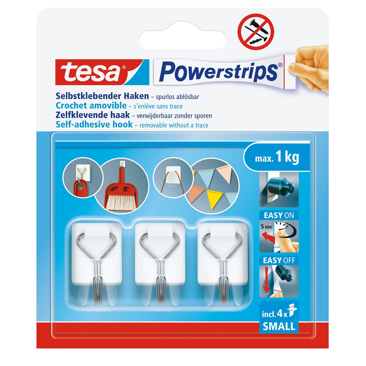tesa Powerstrips Self-Adhesive Hooks with Removable Wire Hooks, White
