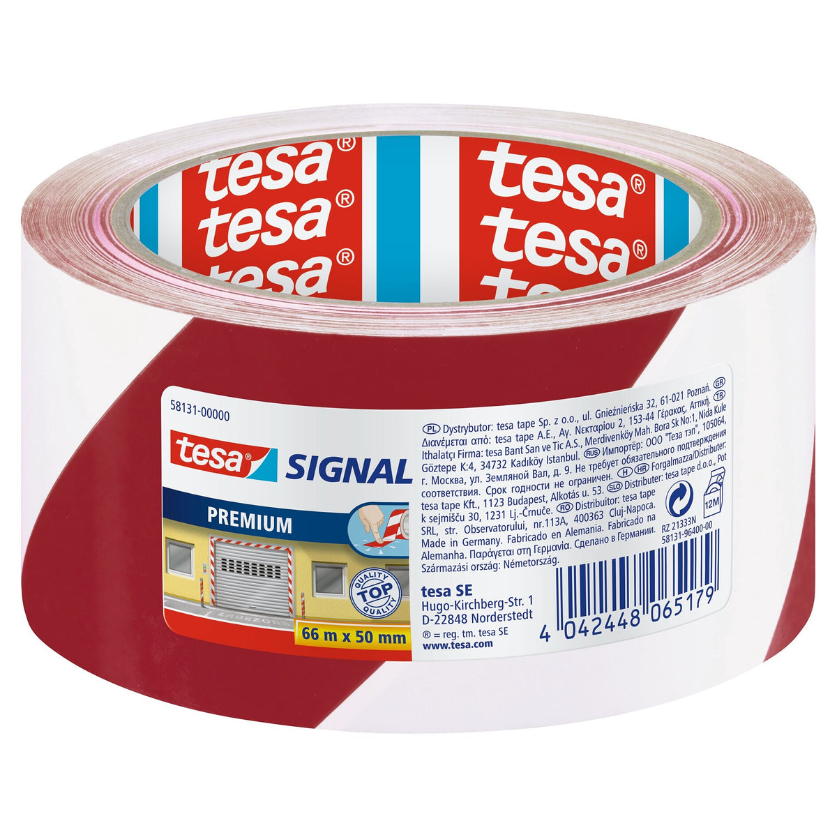 tesa PREMIUM Marking Tape, 66 m x 50 mm, red and white