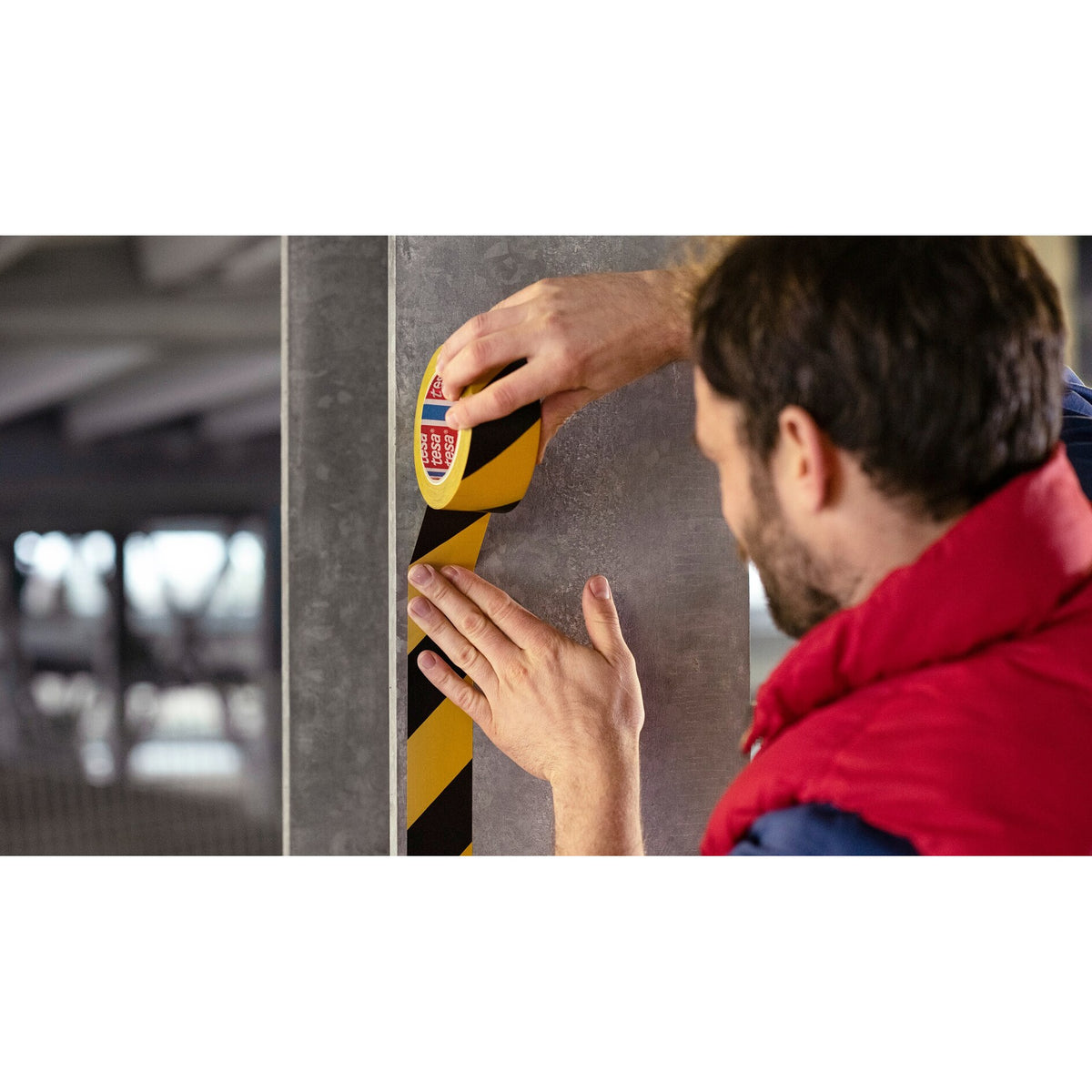 tesa PREMIUM Marking Tape, 66 m x 50 mm, red and white – Applications