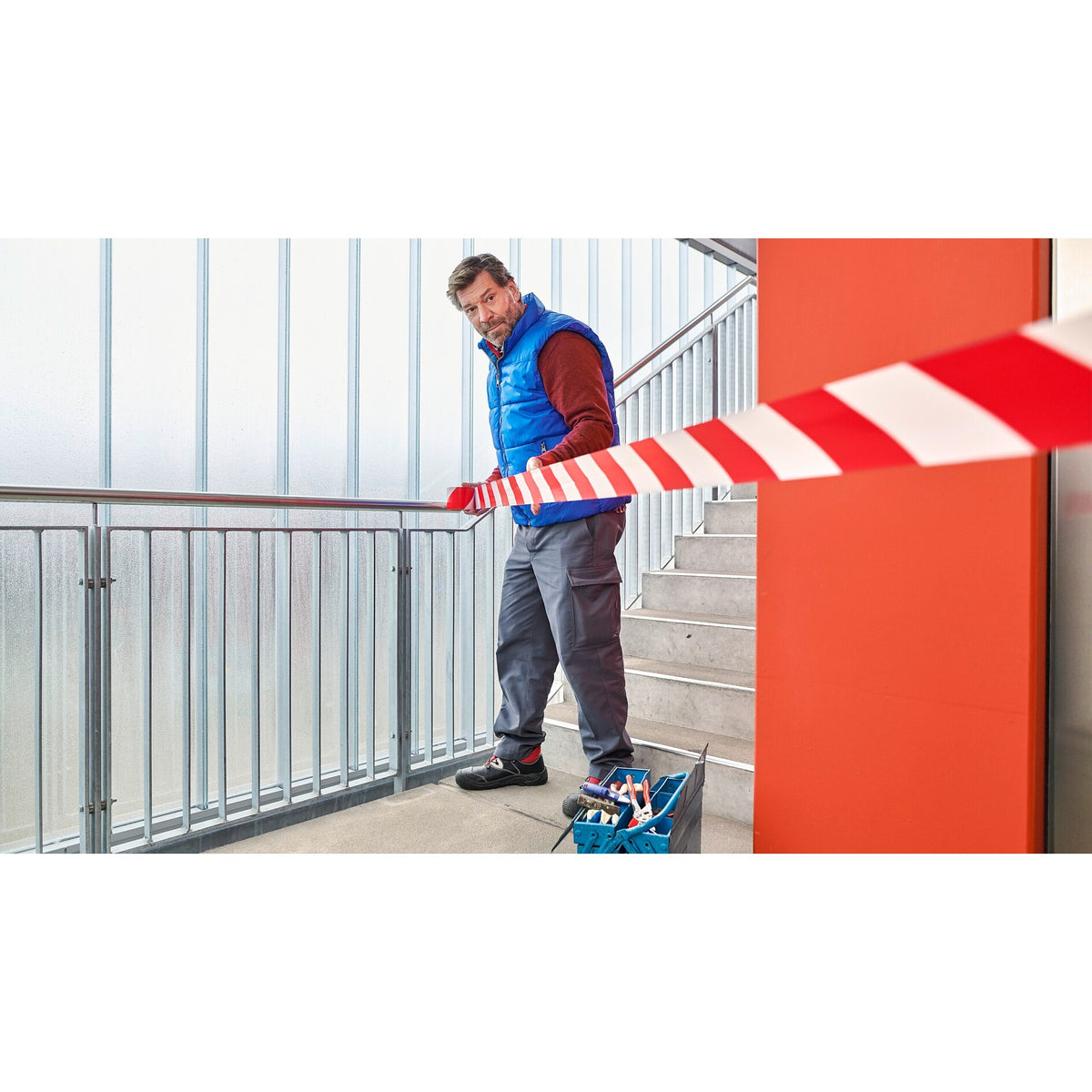 tesa 58137PE Signal Non-Adhesive Caution Tape, 100 m x 80 mm, red-white – Applications