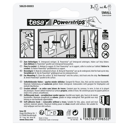 tesa Powerstrips Self-Adhesive Hooks with Removable Wire Hooks, Clear