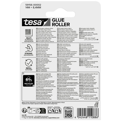 tesa GLUE ROLLER Permanent, transparent, refill, ecoLogo, 14 m x 8.4 mm, Item No. 59156-00002-06