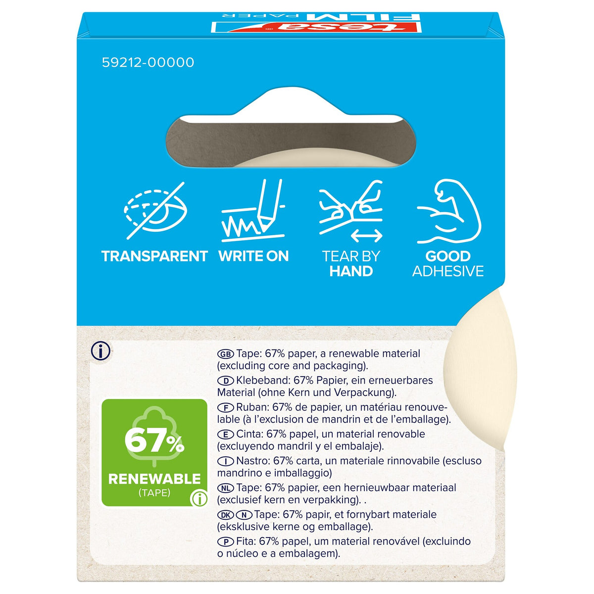 tesafilm PAPER, transparent, in a hanging folding box, 33 m x 19 mm