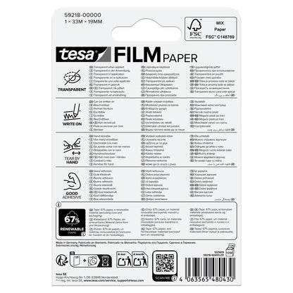 tesafilm PAPER, transparent, in a blister pack, 33 m x 19 mm