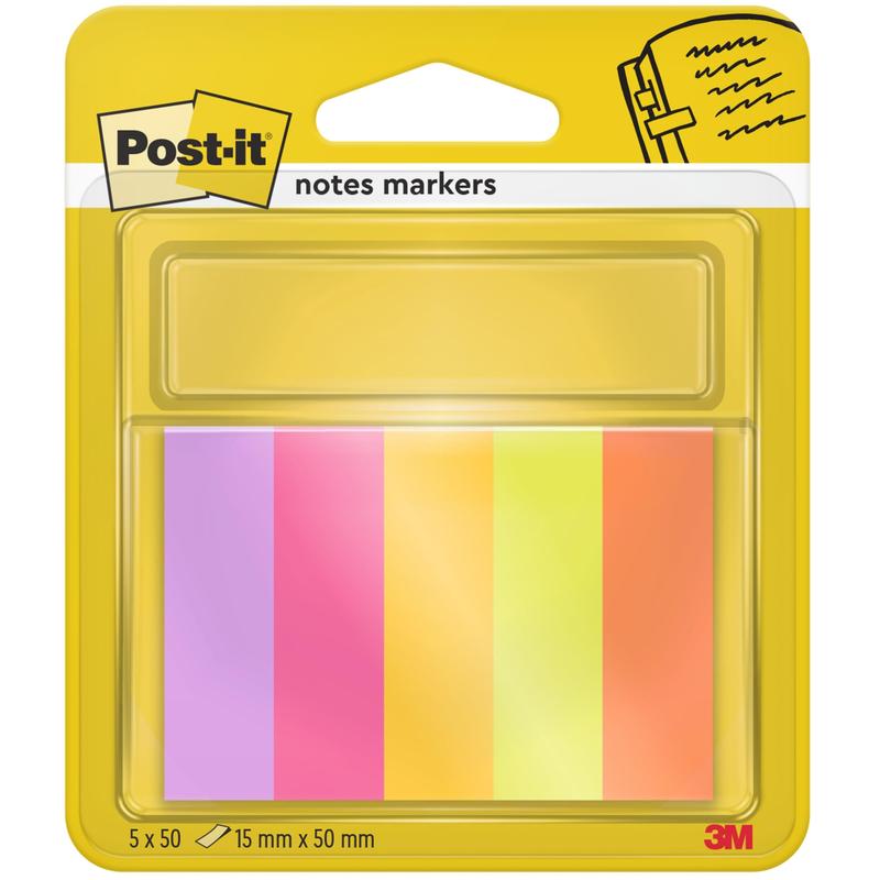 The Post-it® Page Marker from 3M Deutschland GmbH contains five blocks (purple, pink, orange, yellow, green), each 15 mm x 50 mm with 50 sheets per block and is made from 100% PEFC-certified material.