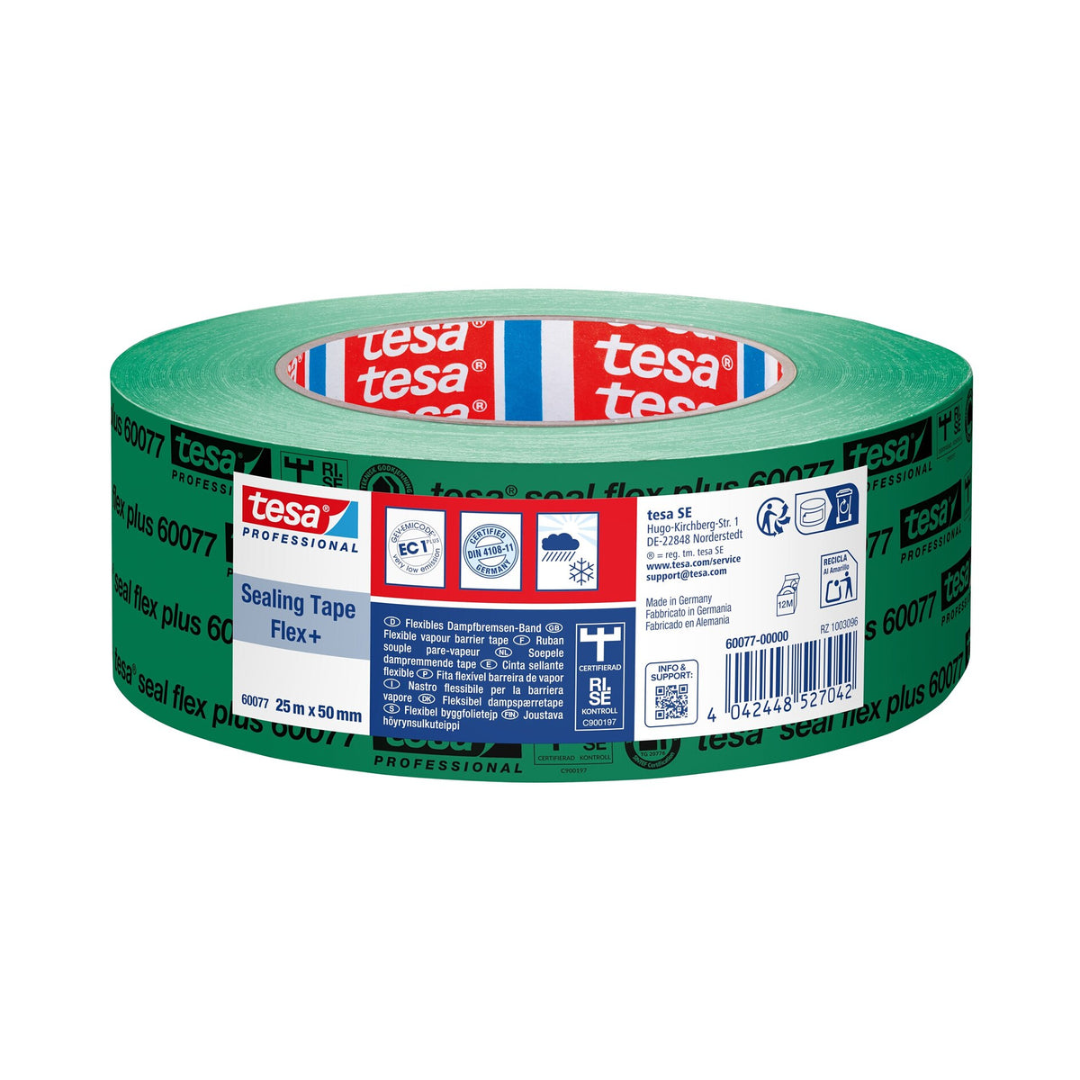 tesa Professional 60077 Vapor Barrier Tape, 25 m x 50 mm, green