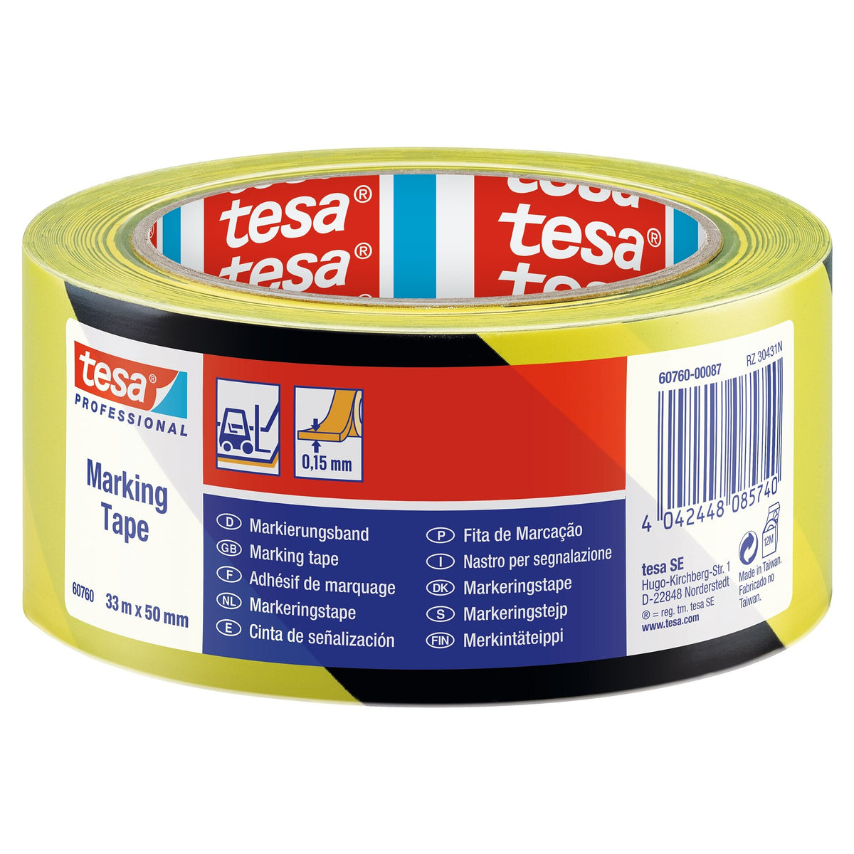 tesa Professional 60760 Markierungsband, temporär, 33 m x 50 mm schwarz-gelb