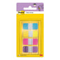 Pacáiste de 3M Post-it® Cluaisíní Innéacs Láidir, Mini (15,8 mm x 38,1 mm), ina bhfuil 40 cluaisín daite (gorm, corcra, bándearg, buí) i dáileoir le haghaidh eagrú éifeachtach doiciméad. Ó 3M Deutschland GmbH.