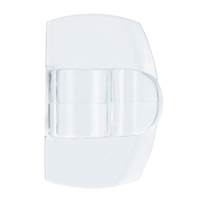 The Command™ transparent clip for round cables (17017CLR) from 3M Deutschland GmbH is a clear, curved plastic clip with a central hinge, symmetrically shaped and depicted on a white background.