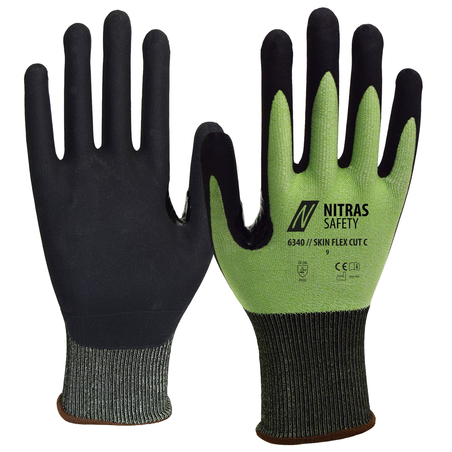 NITRAS SKIN FLEX CUT C, cut protection gloves, green / black