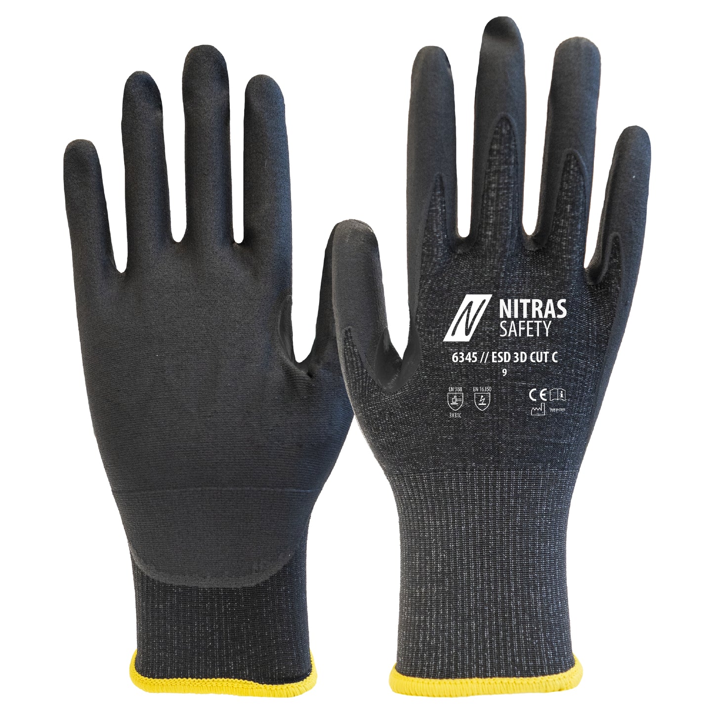NITRAS ESD 3D CUT C, cut protection gloves, anthracite / black