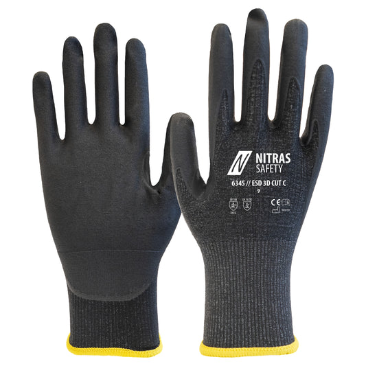 NITRAS ESD 3D CUT C, cut protection gloves, anthracite / black