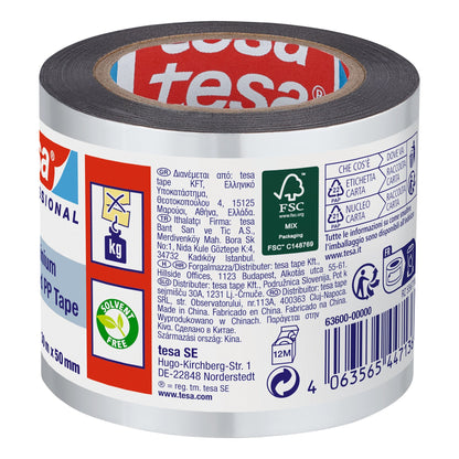 tesa 63600 Aluminum-Coated PP Adhesive Tape, 30 m x 50 mm, aluminum-white, small core