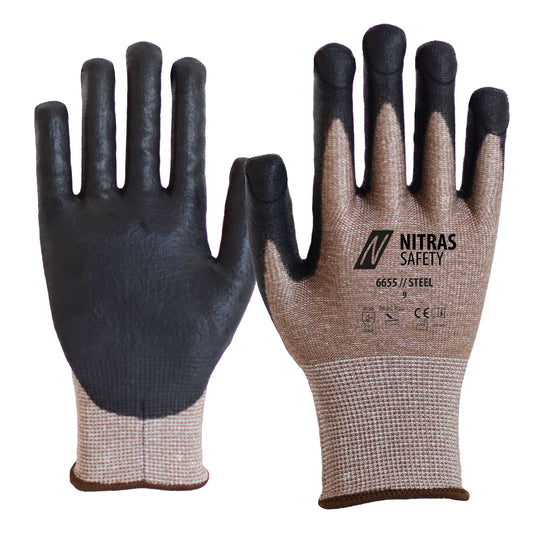 NITRAS STEEL, stab protection gloves, brown / black