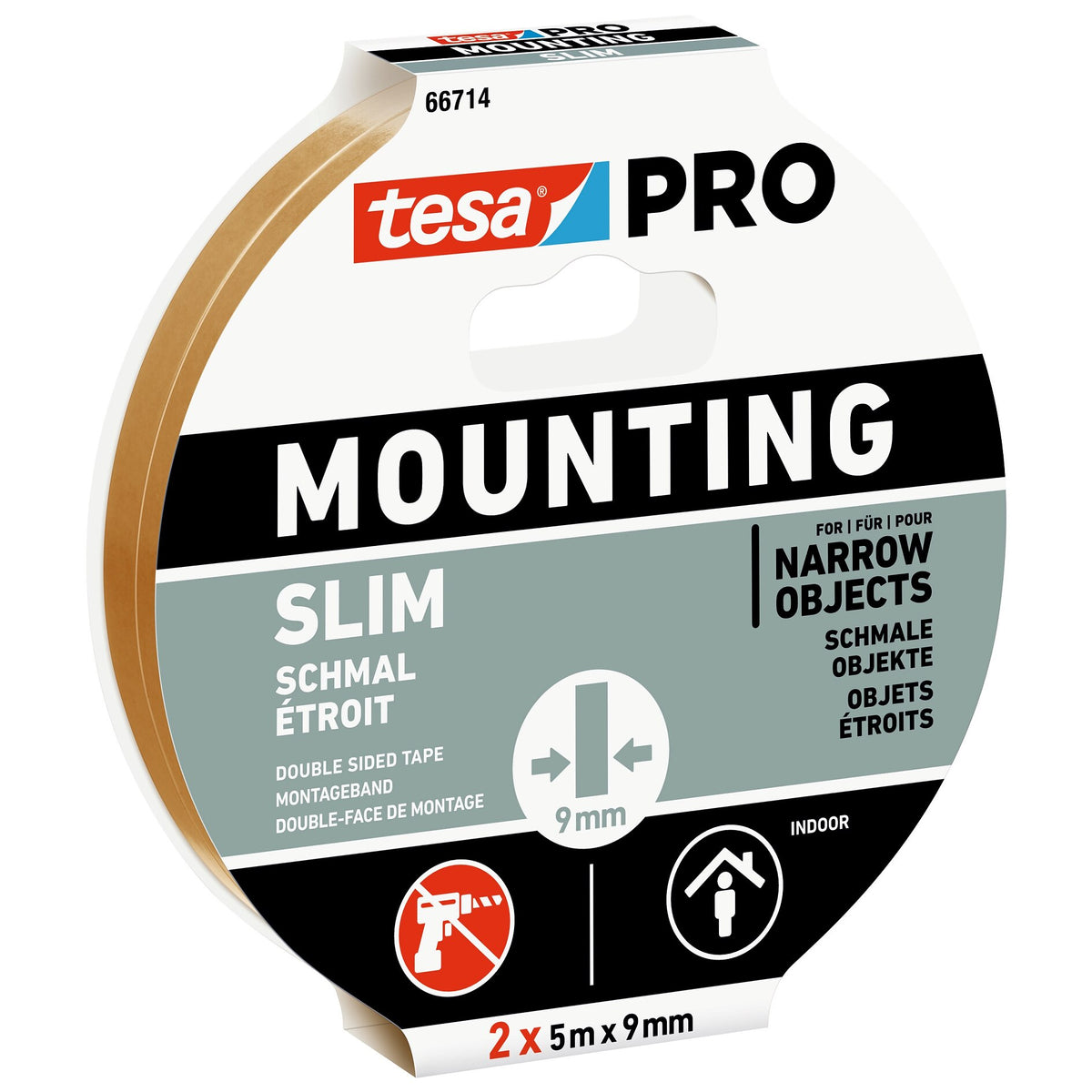 tesa PRO 66714 Narrow Mounting Tape, 5 m x 18 mm, white