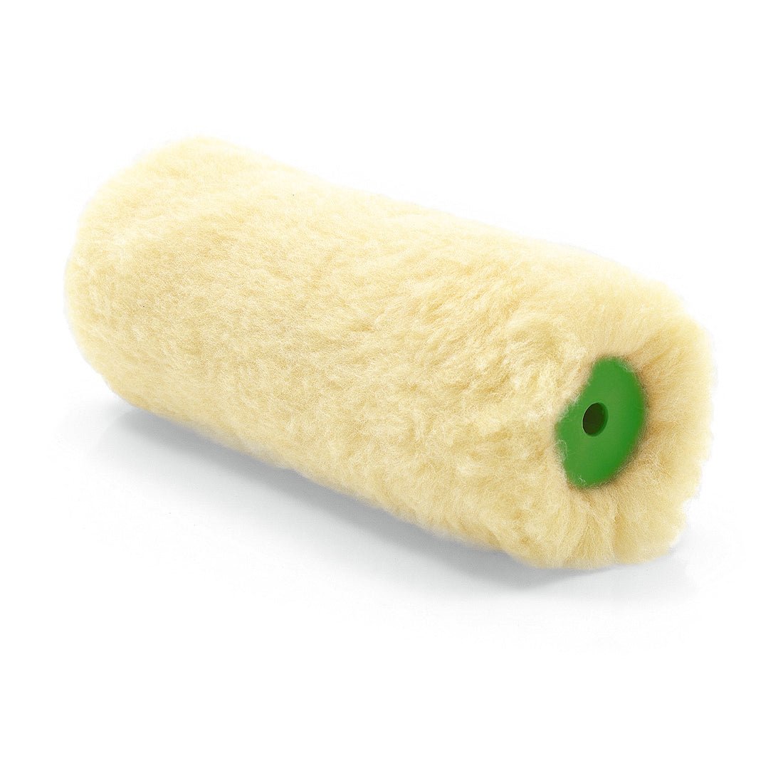 Close-up of a Nölle Profi Brush Universal Roller Vestan 18 cm, 22 mm pile height (1 piece) from Nölle Profi Brush Brush & Paintbrush Technology e.K., with a green plastic core, depicted on a white surface.