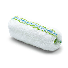 Die Nölle Profi Brush Meisterflor Universalwalze (Ø 44 mm, Florhöhe 18 mm) von Nölle Profi Brush Bürsten- & Pinseltechnik e.K. ist ein weißer Farbwalzenbezug mit blauen und grünen Streifen, der sich perfekt für Malerarbeiten eignet und neu auf einem schlichten weißen Untergrund abgebildet ist.