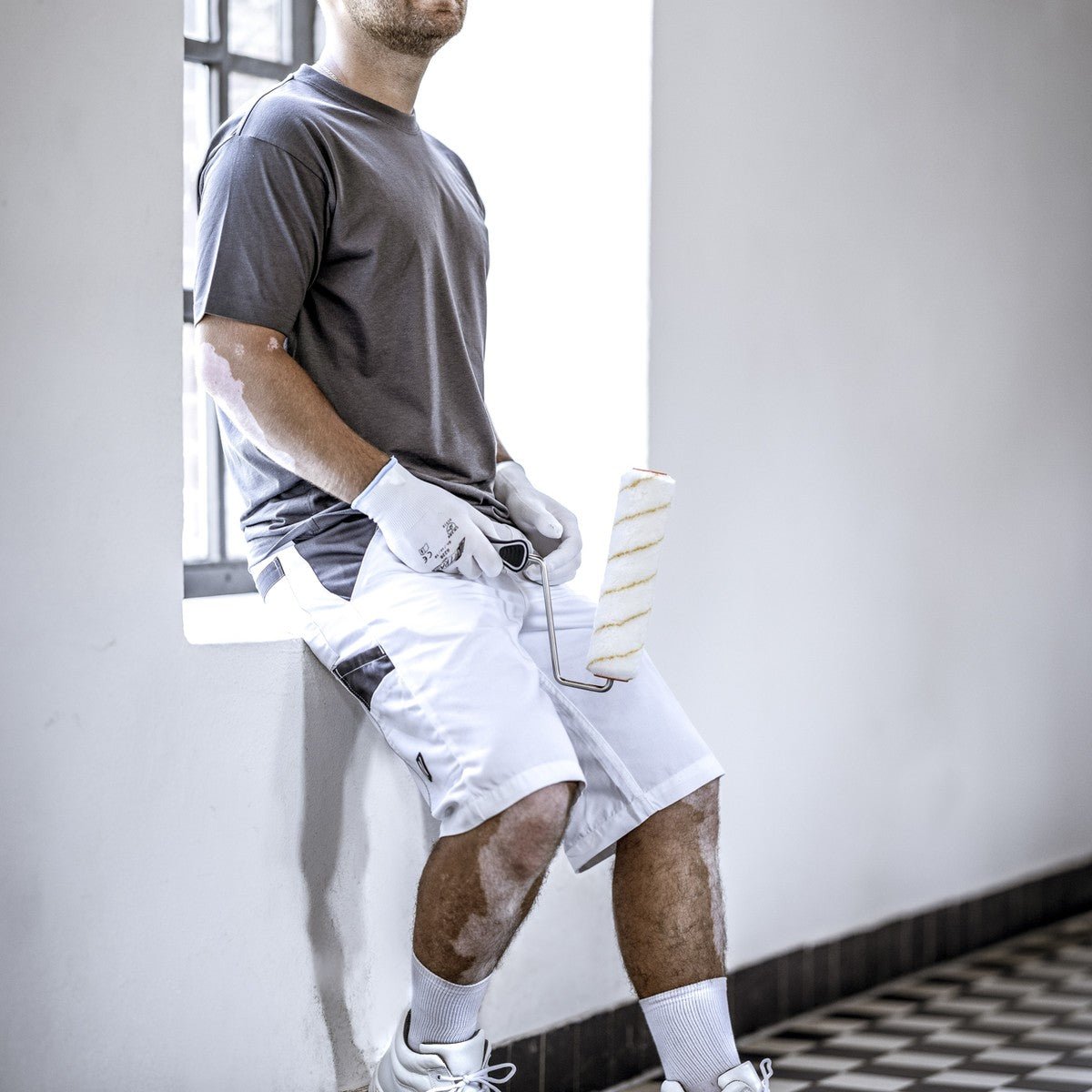 NITRAS MOTION TEX LIGHT, work trousers, short, white / grey