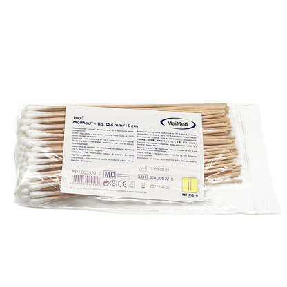 MaiMed - Tip non-sterile cotton swab, 15 cm long, wooden stick | Pack (100 pieces)