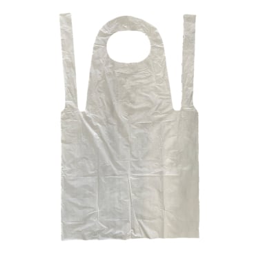 A flat, white DEISS 6803 disposable apron (800x1300x0.02 mm) from EMIL DEISS KG (GmbH + Co.) with two handles and an oval cutout below, depicted on a plain white background. The box contains 1000 pieces.