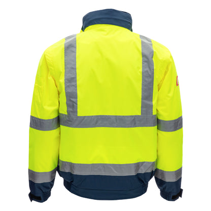 NITRAS MOTION TEX VIZ PLUS, high-visibility pilot jacket, neon yellow / navy blue
