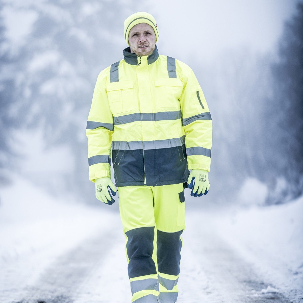 NITRAS MOTION TEX VIZ, high-visibility parka, neon yellow / navy blue